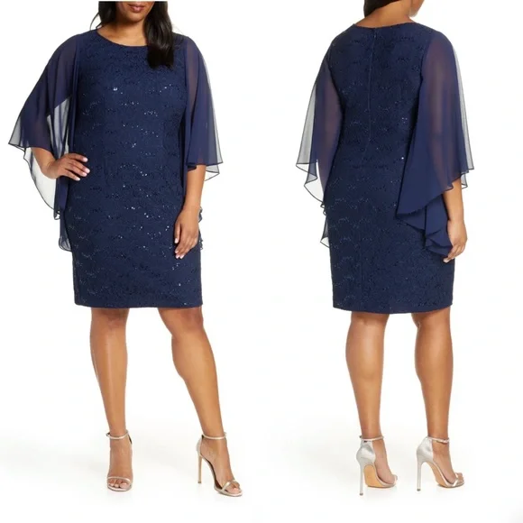 Alex Evenings | Dresses | Alex Evenings Embroidered Shift Cocktail Dress  Navy Sequence New | Poshmark